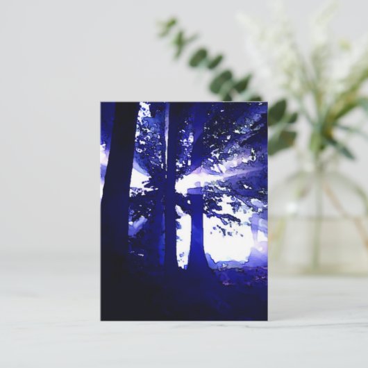 Blauwe nachtbomen briefkaart (Staand voorkant)