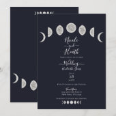 Blauwe nachthemel maanfasen avond bruiloft kaart (Voorkant / Achterkant)