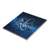 Blauwe nachtsterren geloven in kerstmis tegeltje (Zijkant)