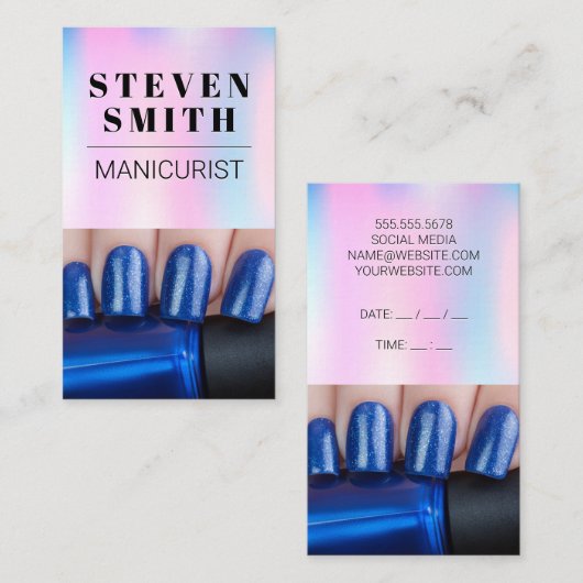 Blauwe nagellak | manicure afsprakenkaartje (Voorkant / Achterkant)