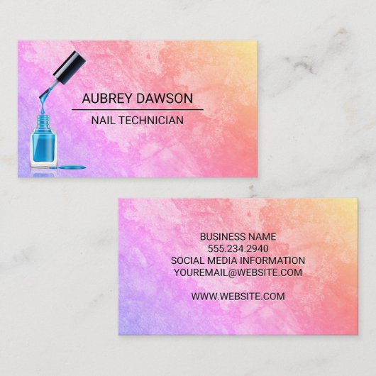 Blauwe nagels, Pools en penseel | Moderne gerunge  Visitekaartje (Voorkant / Achterkant)