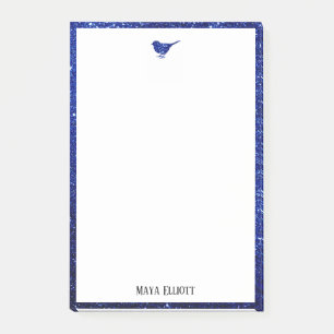 Blauwe namaak glitters vogel & rand op wit post-it® notes