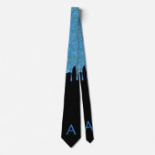 Blauwe namaak glitterslint zwarte monogram halsban stropdas (Voorkant)
