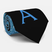 Blauwe namaak glitterslint zwarte monogram halsban stropdas (Opgerold)