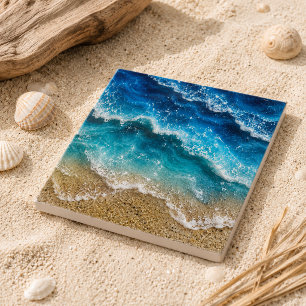 Blauwe namaak hars golven kuststrand tegeltje