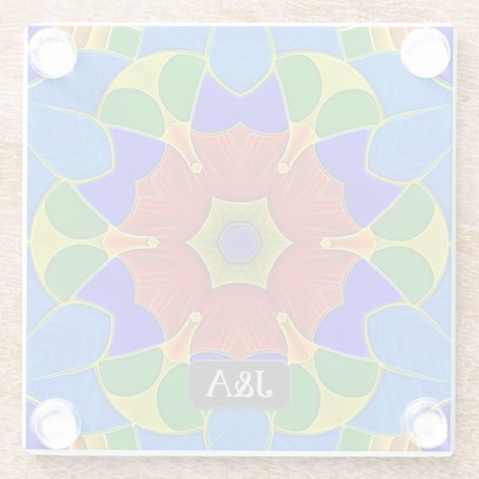 Blauwe namel - Franse Cloisonne - Bloem en initial Glazen Onderzetter (Achterkant)