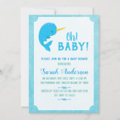 Blauwe Narwal Baby Shower Kaart (Voorkant)