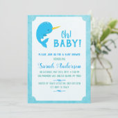 Blauwe Narwal Baby Shower Kaart (Staand voorkant)