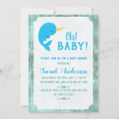 Blauwe Narwal Baby Shower Kaart (Voorkant)