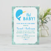 Blauwe Narwal Baby Shower Kaart (Staand voorkant)