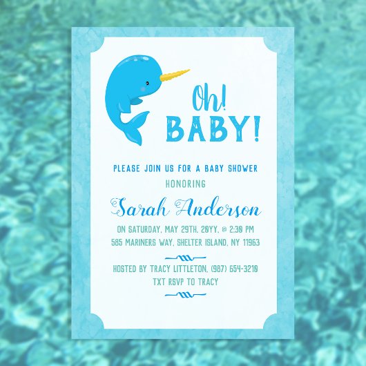 Blauwe Narwal Baby Shower Kaart