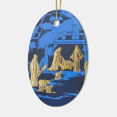 Blauwe nativiteit keramisch ornament (Links)