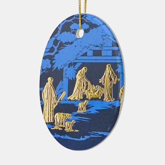Blauwe nativiteit keramisch ornament (Links)