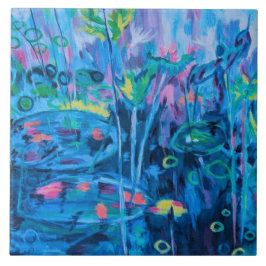 Blauwe Natuur Bloemen Abstract Tegeltje