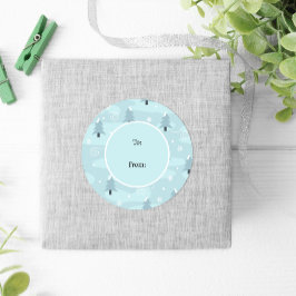 Blauwe Natuur-bomen Snowflakes Kerstmis Ronde Sticker