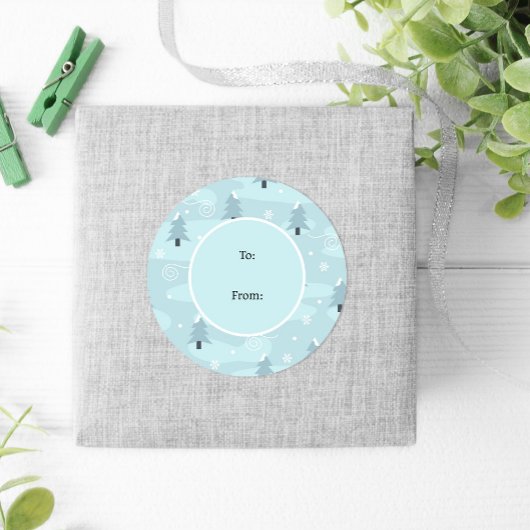 Blauwe Natuur-bomen Snowflakes Kerstmis Ronde Sticker