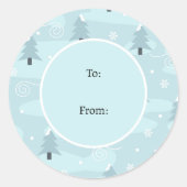 Blauwe Natuur-bomen Snowflakes Kerstmis Ronde Sticker (Voorkant)