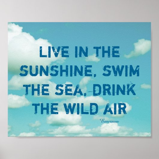 blauwe natuur foto poster met Emerson quote (Voorkant)