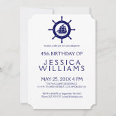 Blauwe Nautical Boat Wheel Birthday Party nodigt u Kaart (Voorkant)