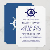 Blauwe Nautical Boat Wheel Birthday Party nodigt u Kaart (Voorkant / Achterkant)