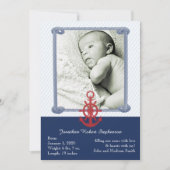 Blauwe Nautical Photo Baby Annountion Aankondiging (Voorkant)