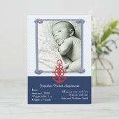 Blauwe Nautical Photo Baby Annountion Aankondiging (Staand voorkant)