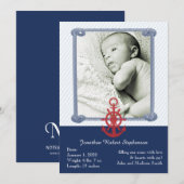 Blauwe Nautical Photo Baby Annountion Aankondiging (Voorkant / Achterkant)