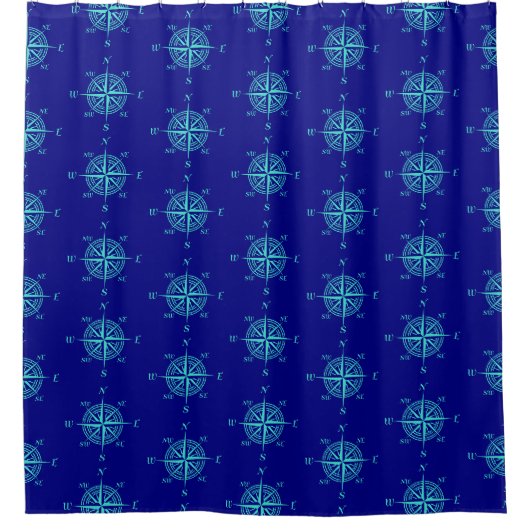 Blauwe Nautical Sailing Compass Douchegordijn (Voorkant)
