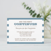 Blauwe Nautical Stripe After Party Kaart (Staand voorkant)