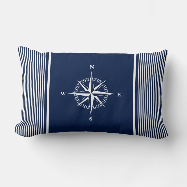 Blauwe Nautical Striped Pillow met Nautical Star Kussen (Voorkant)