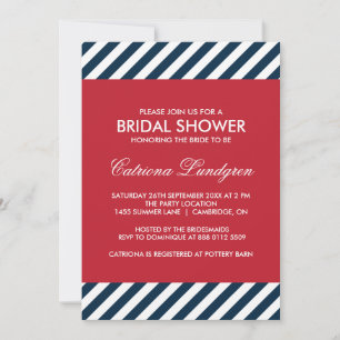 Blauwe Nautical Stripes Bridal Shower Uitnodiging