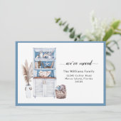 Blauwe Nautical We hebben ons verplaatst Aankondiging (Staand voorkant)