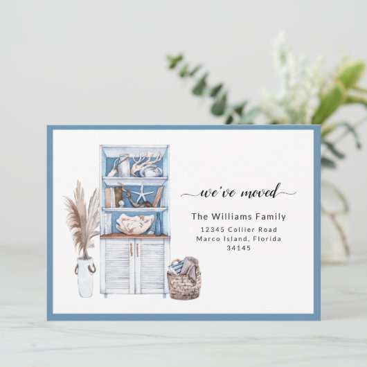 Blauwe Nautical We hebben ons verplaatst Aankondiging (Staand voorkant)