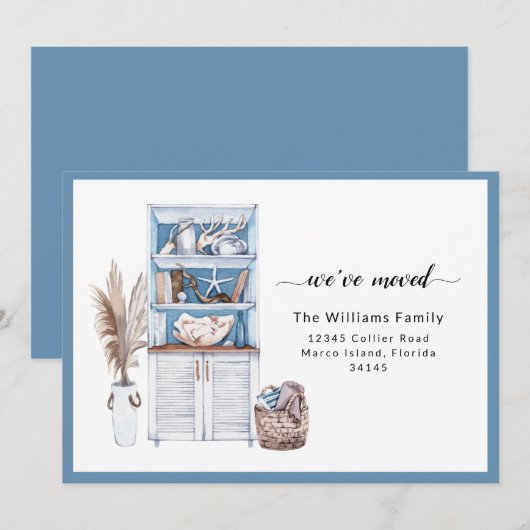 Blauwe Nautical We hebben ons verplaatst Aankondiging (Voorkant / Achterkant)