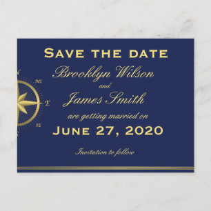 Blauwe Nautical Wedding Save the Date Briefkaarten