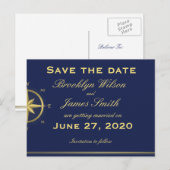 Blauwe Nautical Wedding Save the Date Briefkaarten (Voorkant / Achterkant)