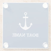 Blauwe Nautische Anker Boot Naam Glazen Onderzetter (Achterkant)