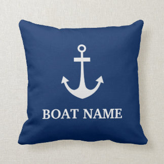 Blauwe Nautische Anker Boot Naam Kussen