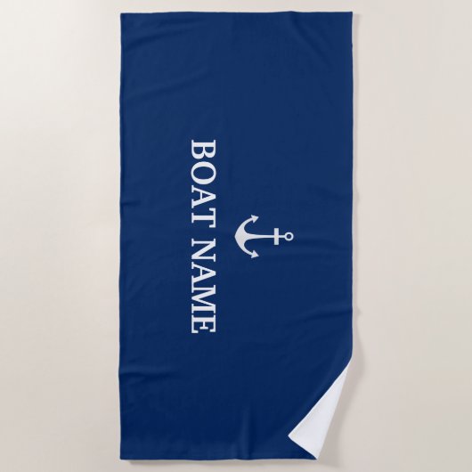 Blauwe Nautische Anker Boot Naam Strandlaken (Voorkant)