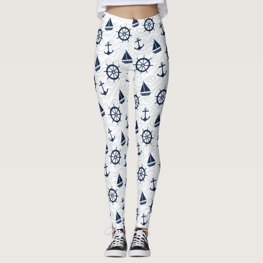 Blauwe Nautische ankerLeggings Leggings (Voorkant)