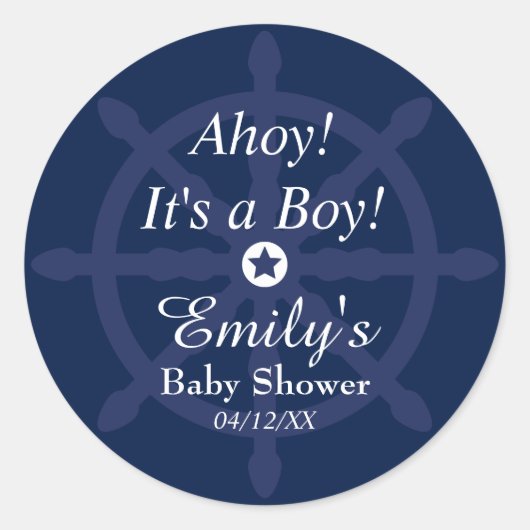 Blauwe Nautische Baby Shower Sticker (Voorkant)
