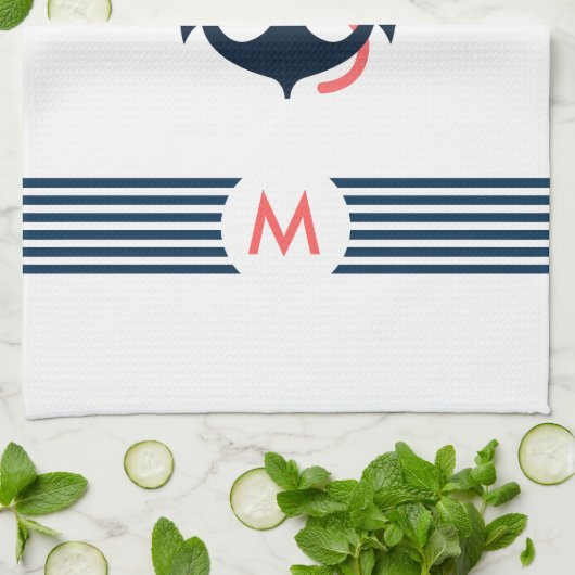 Blauwe nautische boot anker decoratieve blauwe str theedoek (Gevouwen)