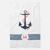 Blauwe nautische boot anker decoratieve blauwe str theedoek (Verticaal)