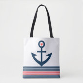Blauwe nautische boot anker strepen rood hart tote bag (Voorkant)