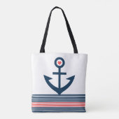 Blauwe nautische boot anker strepen rood hart tote bag (Achterkant)