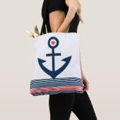 Blauwe nautische boot anker strepen rood hart tote bag (Dichtbij)