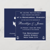 Blauwe nautische bruiloft repetitie diner uitnodig kaart (Voorkant / Achterkant)