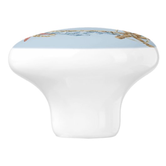 Blauwe nautische Design op lichtblauw Keramische Knop (Zijkant)