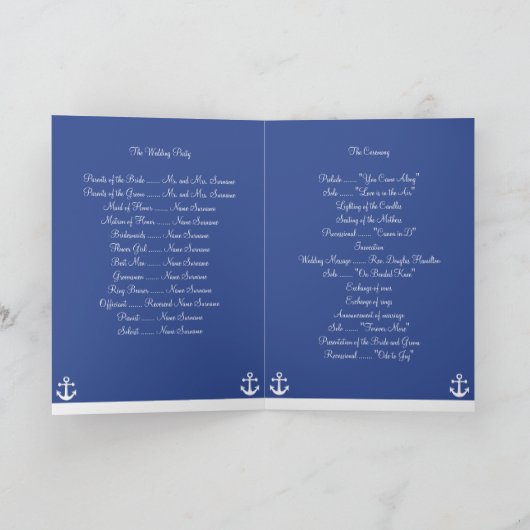 Blauwe nautische huwelijksceremonieprogramma's programma (Binnen)