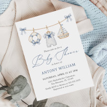 Blauwe Nautische Jongen Baby Borrel Uitnodiging